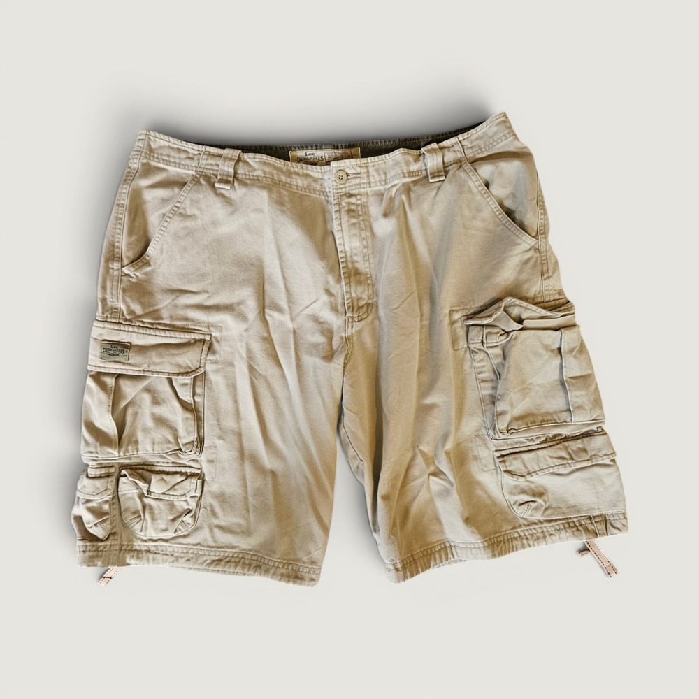 Vintage Lee Dungarees Cargo Shorts Mens 38 Khaki Heavy Cotton Twill Multi Pocket